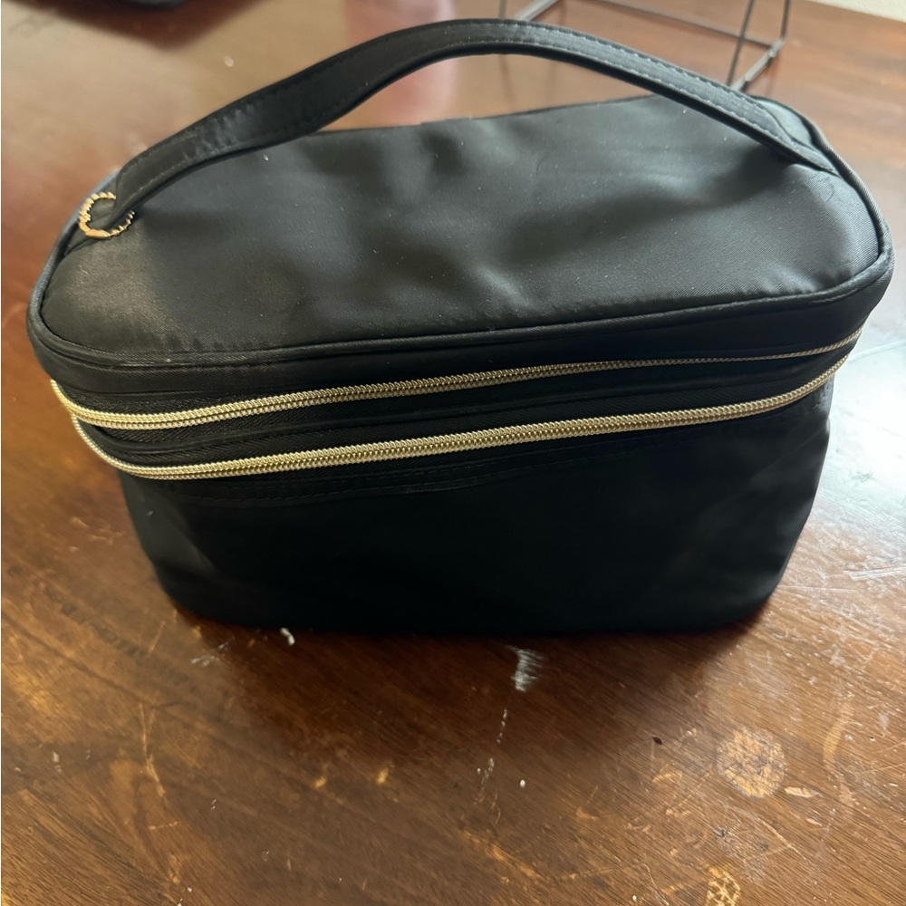 Black Cosmetic Bag with Gold Zipper
